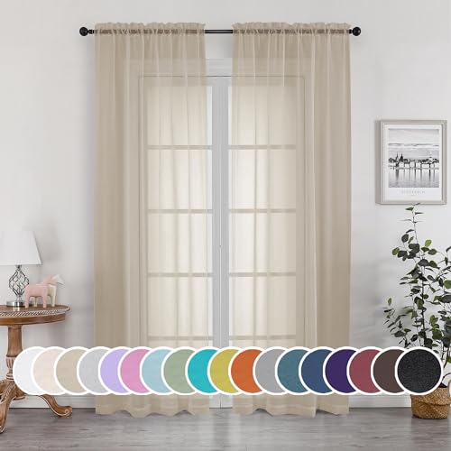 OWENIE Taupe Sheer Curtains 84 inches Long for Bedroom Living Room 2 Panels Set, Rod Pocket Solid Taupe Curtain, Soft Touch Elegant Voile Curtains & Drapes for Nursery, 42"x84", 2 Pcs - Image 1
