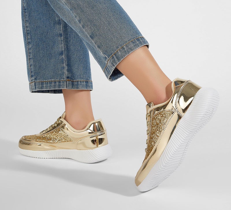 BELOS Women's Glitter Shoes Sparkly Lightweight Metallic Sequins Tennis Shoes(Gold PU,6) - Image 2