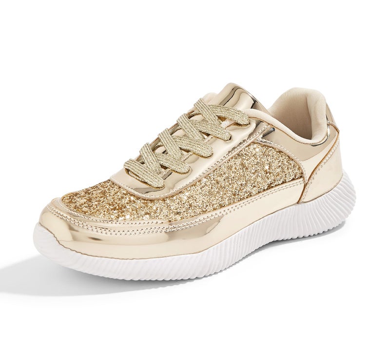 BELOS Women's Glitter Shoes Sparkly Lightweight Metallic Sequins Tennis Shoes(Gold PU,6) - Image 1