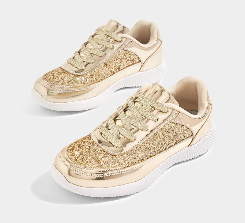 BELOS Women's Glitter Shoes Sparkly Lightweight Metallic Sequins Tennis Shoes(Gold PU,6) - Image 5