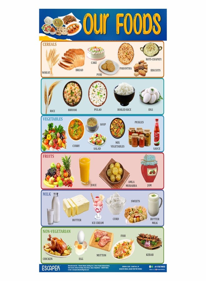 ESCAPER Our Foods Charts for Kids Learning (11.5 x 17.5 inches), Food Chart, Kids Study Material, Educational Charts for Kids, Kids Learning Books, Kids Books - Image 1