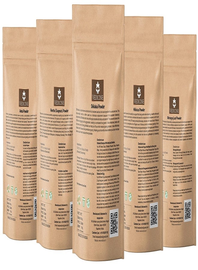 VEDICINE Pure and Natural Amla Reetha Shikakai Hibiscus Bhringraj Powder for Hair Pack (50 gram each) - Image 2