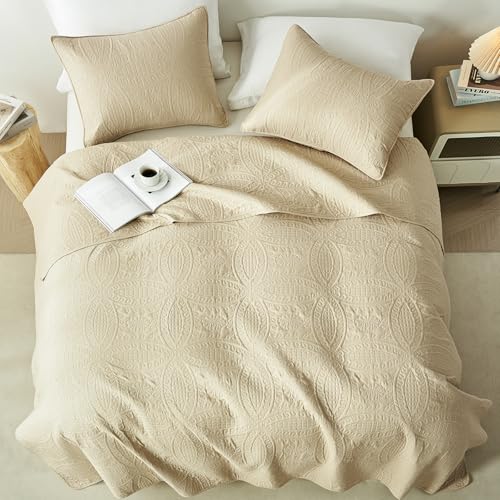 akkialla King Quilt Bedding Set,Beige Ultrasonic King/Cal King Quilt Set,Lightweight Soft Bedspread Coverlet,Modern Style Coin Pattern Bed Cover for All Seasons,3 Piece(1 Quilt,2 Pillow Shams) - Image 3