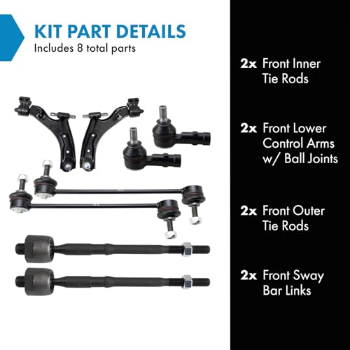 TRQ Front Steering & Suspension Kit Control Arm with Ball Joint Sway Bar Stabilizer Link Tie Rod Compatible with 2013-2015 Chevrolet Spark 2014-2016 Spark EV - Image 2