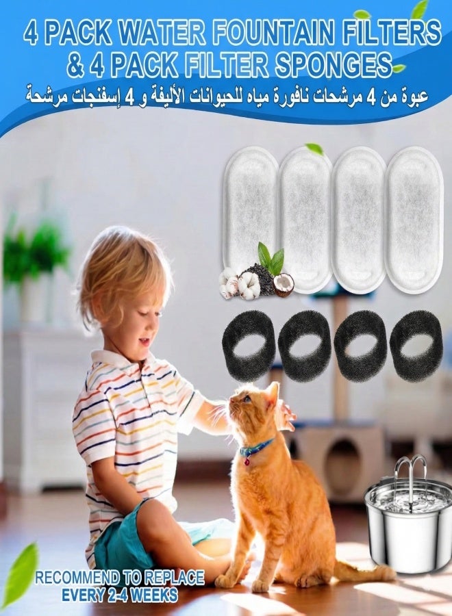 NoorTech 8 pack 3.2L Pet Water Fountain Filters Suitable for Corded Cat Water Fountains Activated Carbon Replacement Filters with Sponge Pre-Filter - Image 1
