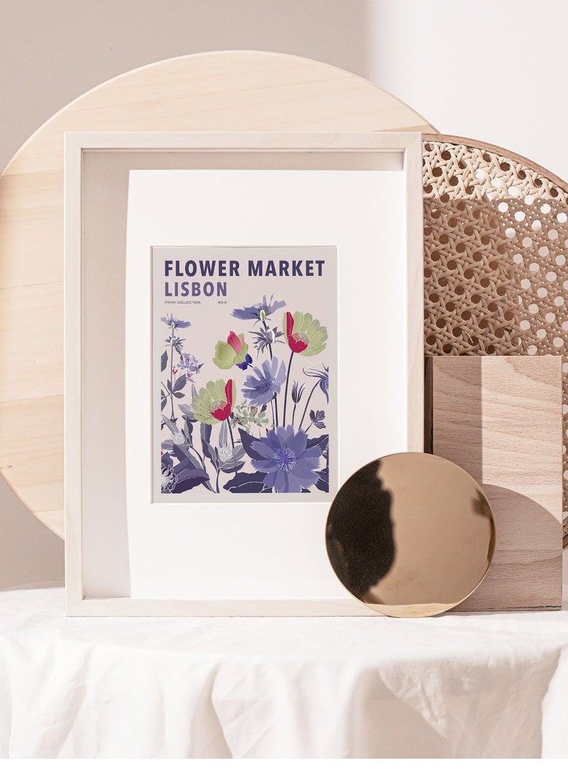 Boomah Accessories Flower Market Lisbon Colorful Botanical Art Poster with Frame 30x40cm 