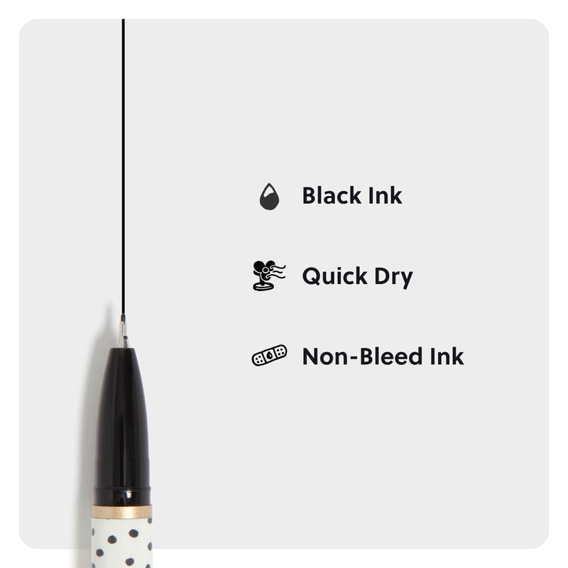 U Brands Catalina Felt Tip Pens, Set of 6 Black Ink Pens, Dots and Stripes, Medium (0.7 mm) Point - Image 4