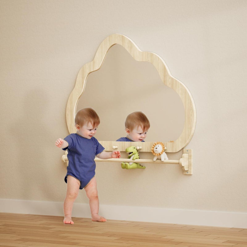 BZBRLZ Montessori Mirror with Bar Baby Pull to Stand Toys Easy Assembly Natural Frame Adjustable Infant Mirror Montessori Furniture for Toddler 618 MonthsNatural - Image 2