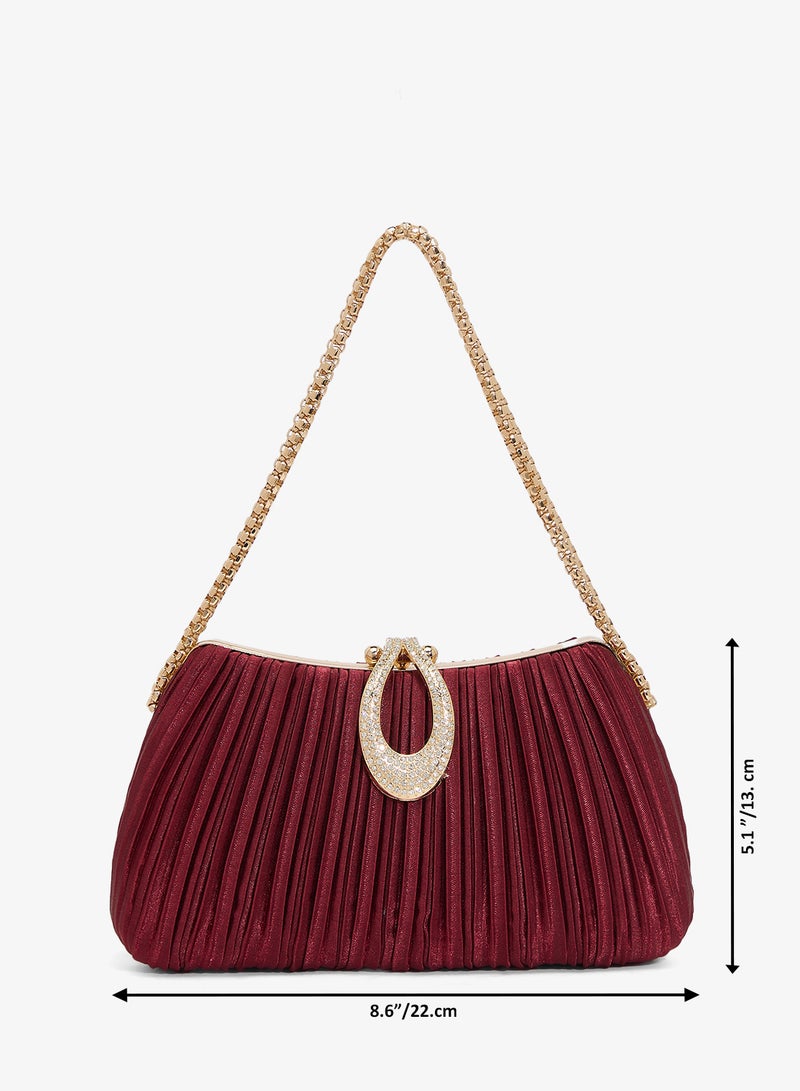 Khizana Pleated Embellished Chain Clutch - Image 5