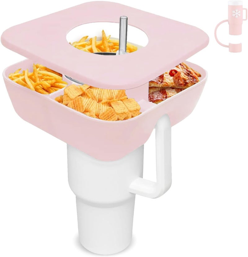 Zonyee Snack Bowl with Cover for Stanley 40oz Tumbler with Handle Silicone Snack Tray Snack Ring for Stanley Cup Accessories Suitable for Car Cup Holder or Outdoor Rose Quartz - Image 1
