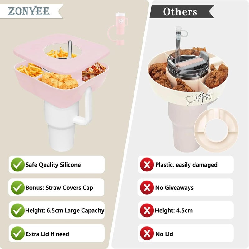 Zonyee Snack Bowl with Cover for Stanley 40oz Tumbler with Handle Silicone Snack Tray Snack Ring for Stanley Cup Accessories Suitable for Car Cup Holder or Outdoor Rose Quartz - Image 2