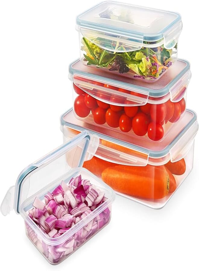YASHE Food Storage Containers, Plastic Food Containers with Lids, Airtight Meal Prep Sets, Leak-Proof, Stackable, BPA Free- 4pcs Rectangular
