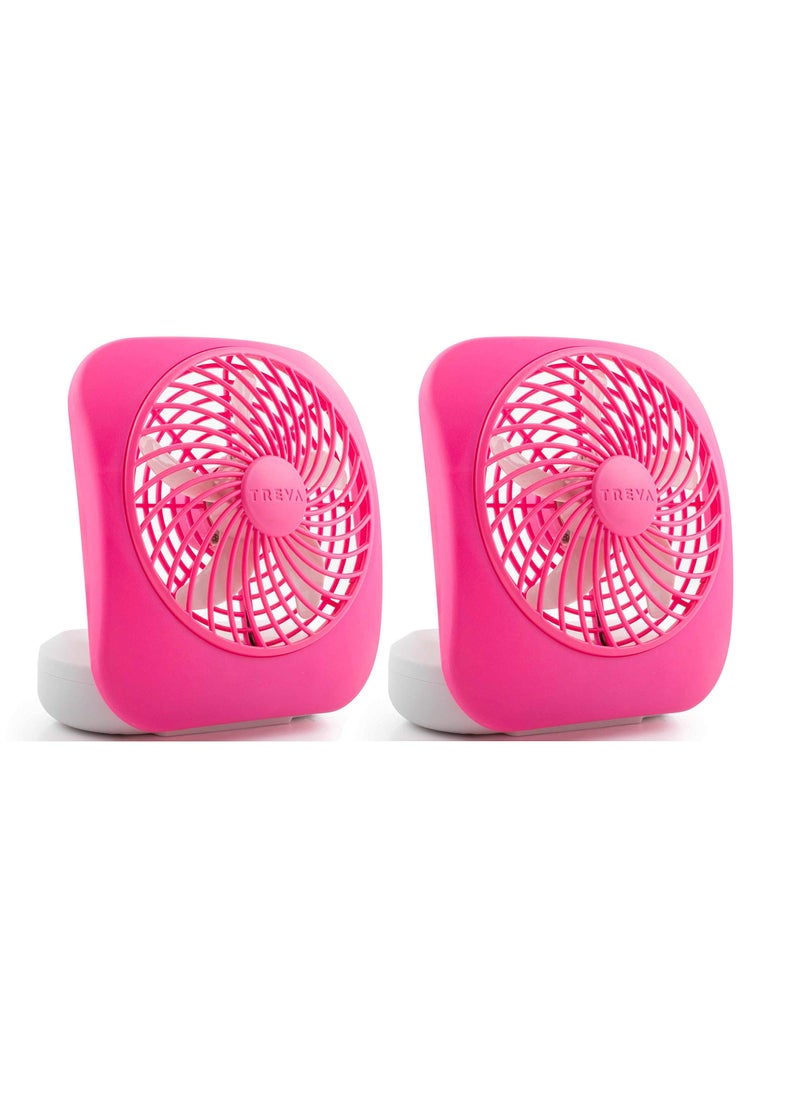 O2COOL O2COOL Treva 5 Inch Battery Powered Fan Portable Desk Fan 2 Cooling Speeds with Compact Folding  Tilt Design Cubicle Accessories Small Portable 2 Pack Raspberry 