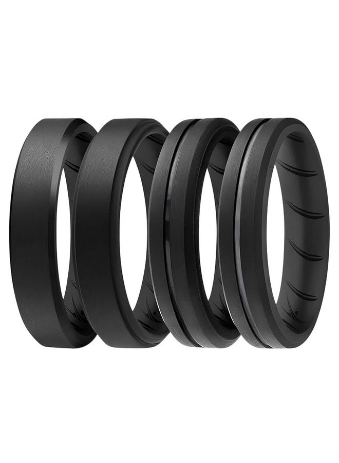 ROQ Silicone Rubber Wedding Ring for Men, Comfort Fit, Men's Wedding Band, Breathable Rubber Engagement Ring/Band, Step Edge, 8mm Wide 2mm Thick, 4 Pack, Black & Grey, Size 8 - Image 1