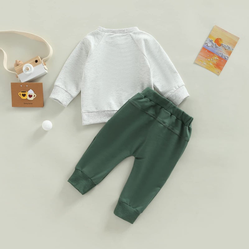 allshope Toddler Baby Boy Fall Outfit Crewneck Long Sleeve Sweatshirt Tops Elastic Pants Jogger Cute Newborn Winter Clolthes Set (Solid Color Gray, 18-24 Months) - Image 3