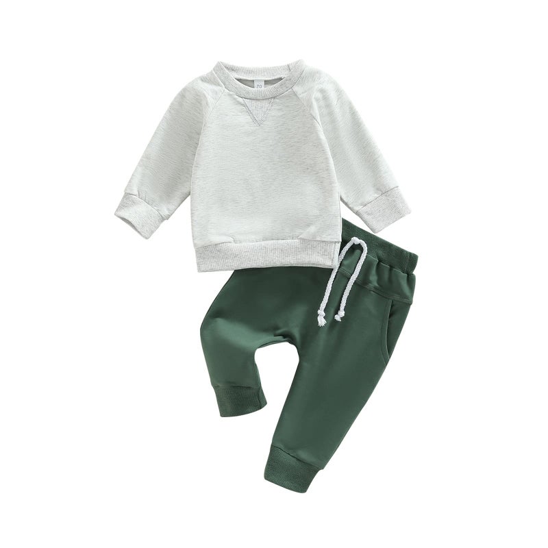 allshope Toddler Baby Boy Fall Outfit Crewneck Long Sleeve Sweatshirt Tops Elastic Pants Jogger Cute Newborn Winter Clolthes Set (Solid Color Gray, 18-24 Months) - Image 1