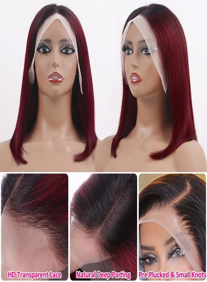 Flady 12 inch 1B Burgundy Bob Wig Human Hair 13x4 Frontal Lace Wig 1B 99j Burgundy HD Lace Front Wigs Human Hair Pre Plucked With Tiny Knots Straight Ombre Burgundy Wig Human Hair 150% Density - Image 3