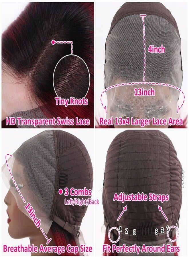 Flady 12 inch 1B Burgundy Bob Wig Human Hair 13x4 Frontal Lace Wig 1B 99j Burgundy HD Lace Front Wigs Human Hair Pre Plucked With Tiny Knots Straight Ombre Burgundy Wig Human Hair 150% Density - Image 5