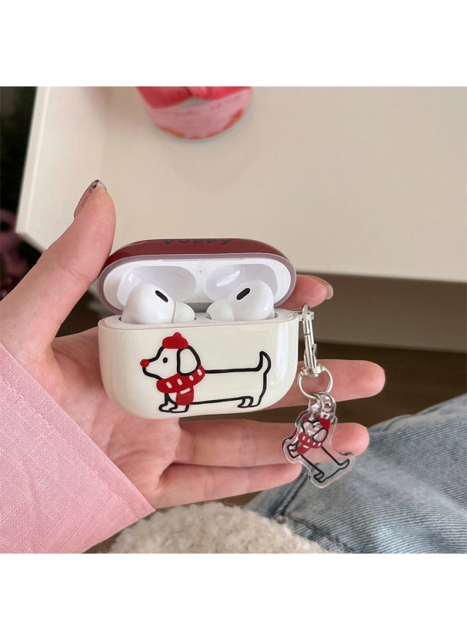 Generic - Red Scarf Dachshund For Apple AirPods3 Generation Protective Case Pro2 Earphone Case 2022 Wireless 4-Color:Imd Headphone Cover-red Scarf Dachshund + Pendant-Applicable Models:Universal For Airpods Pro/pro2 - Image 1