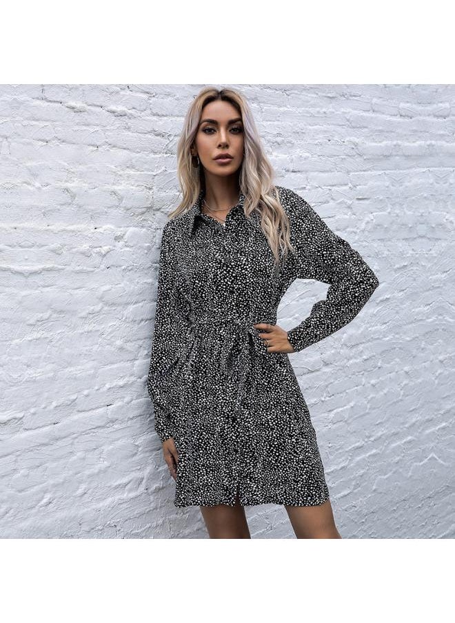 Generic - European And American Retro Printed Dress Women's Lapel Leopard Print Shirt Long Sleeve Dress Autumn And Winter - Image 1