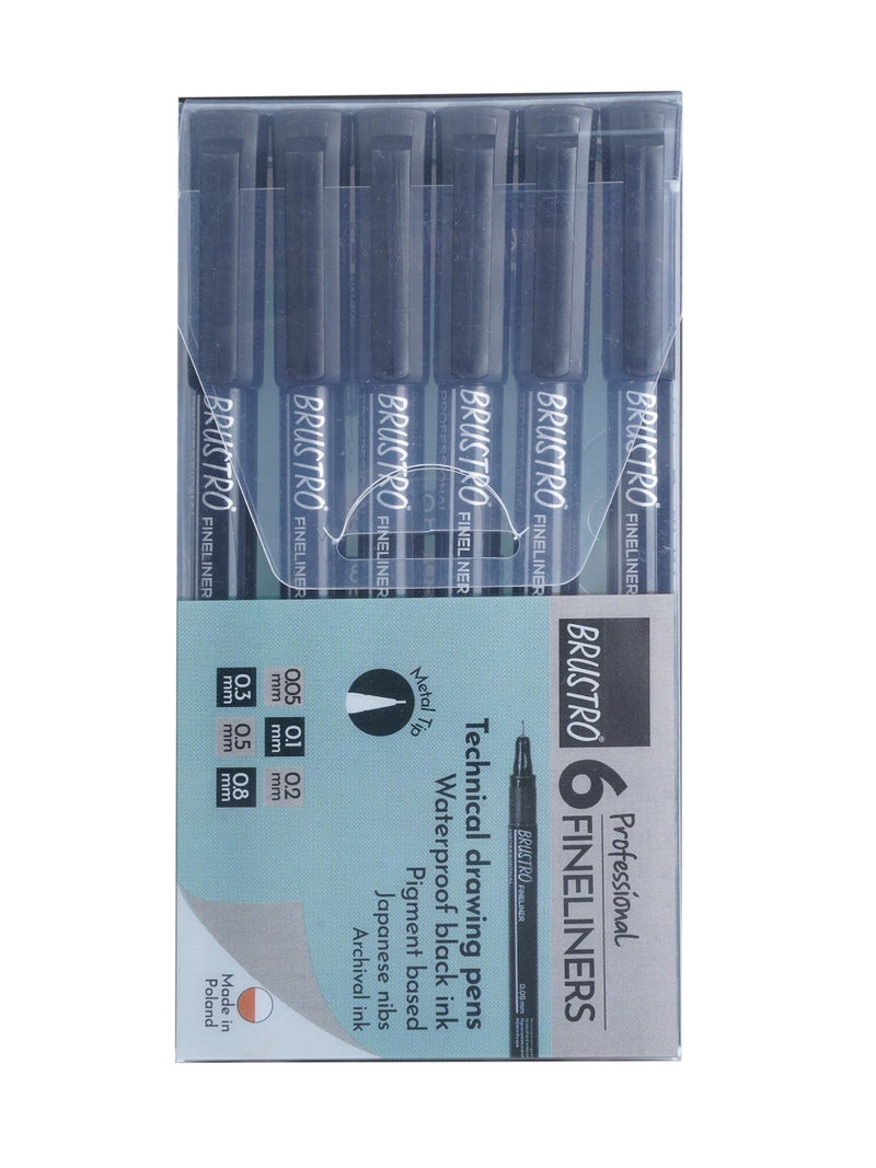 BRUSTRO Professional Pigment Based Fineliner - Pack of 6 (Black) with Artist Sketch Book 160 GSM A5 Wiro Bound (116 Pages) - Image 3