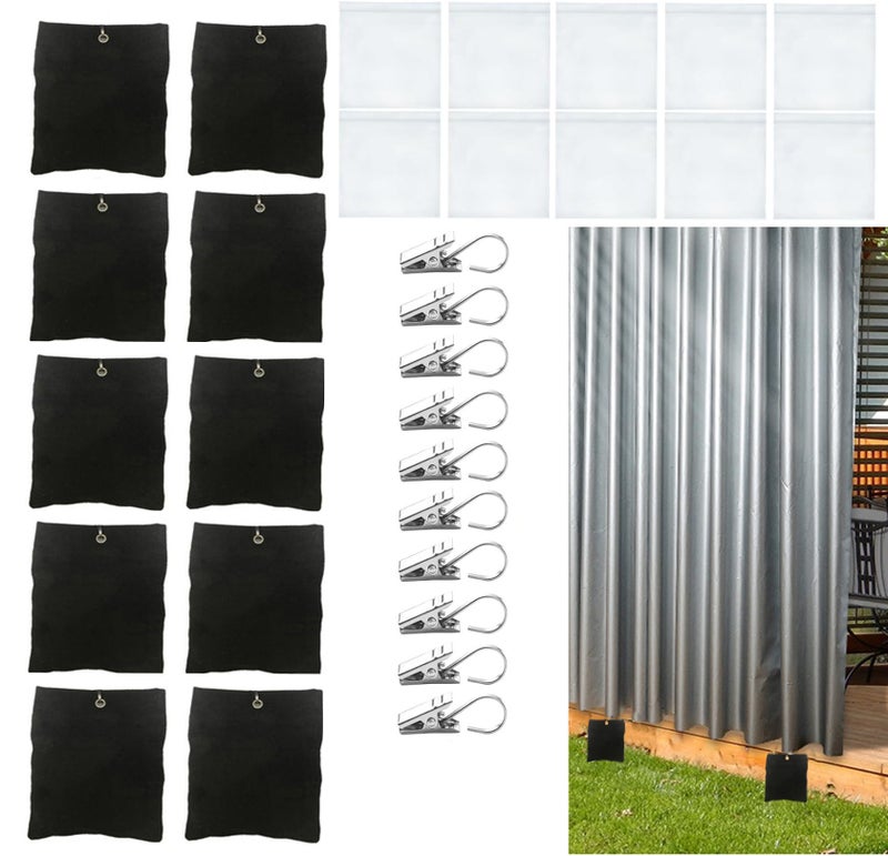 Bresanon 10 Pack Outdoor Curtain Weighted Blocks, 15 oz Outdoor Curtain Sandbag Weighted Bags, Curtain Bottom Weighted Bag Retainer Clips for Outdoor Curtains Gazebo Tablecloths - Image 1
