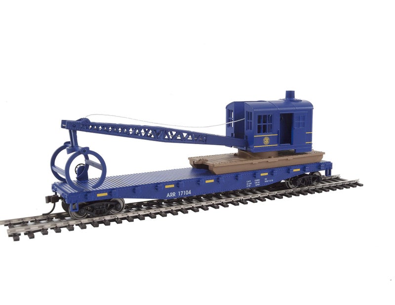 Walthers Trainline Flatcar with Logging Crane-Ready to Run-Alaska Railroad (Blue) 931-1780 HO Scale Model Railroad - Freight Model - Image 2