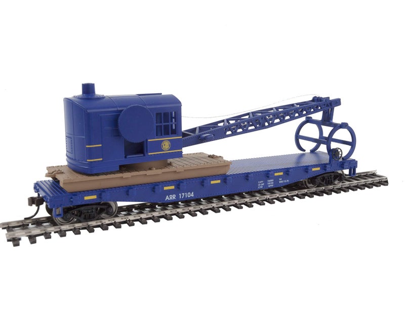 Walthers Trainline Flatcar with Logging Crane-Ready to Run-Alaska Railroad (Blue) 931-1780 HO Scale Model Railroad - Freight Model - Image 1