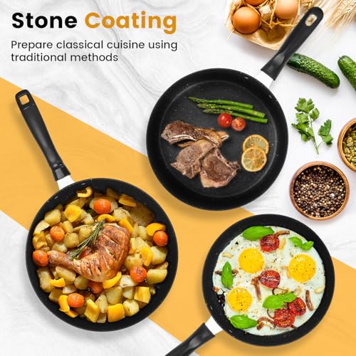 EABOSON Nonstick Frying Pan Skillet 3 Piece Set, Stone Coating Cookware, 9, 10 & 11 Inches Egg Omelette Pan with Heat-Resistant Handle, PFOA Free,Induction Compatible - Image 4