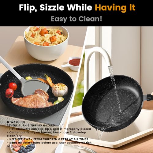 EABOSON Nonstick Frying Pan Skillet 3 Piece Set, Stone Coating Cookware, 9, 10 & 11 Inches Egg Omelette Pan with Heat-Resistant Handle, PFOA Free,Induction Compatible - Image 3