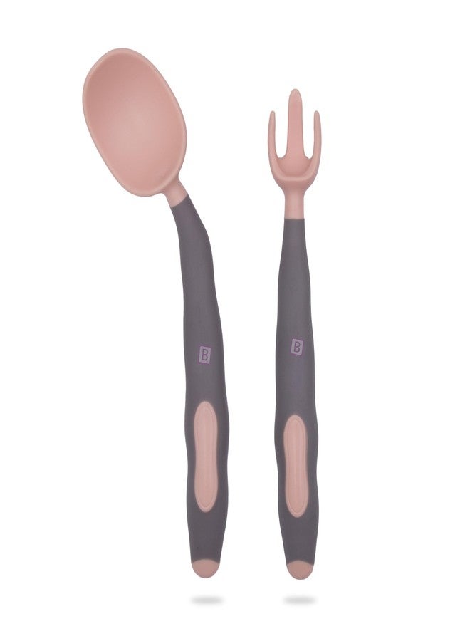 Bembika Baby Training Spoon Bendable Spoon, Baby Silicone Training Spoon for Baby, Baby Spoon and Fork Set, Baby Spoon Feeding (Pink Grey). - Image 1