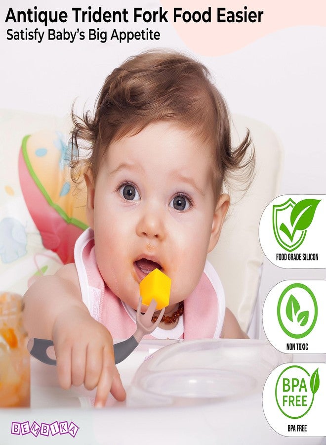 Bembika Baby Training Spoon Bendable Spoon, Baby Silicone Training Spoon for Baby, Baby Spoon and Fork Set, Baby Spoon Feeding (Pink Grey). - Image 5