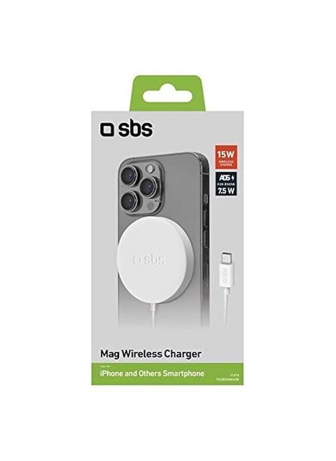 Wireless Charger for Android & iPhone, 15W Ultra-Fast Cordless Charging, Compact & Portable, For Home, Travel, Work, White