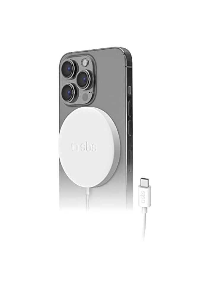 Wireless Charger for Android & iPhone, 15W Ultra-Fast Cordless Charging, Compact & Portable, For Home, Travel, Work, White