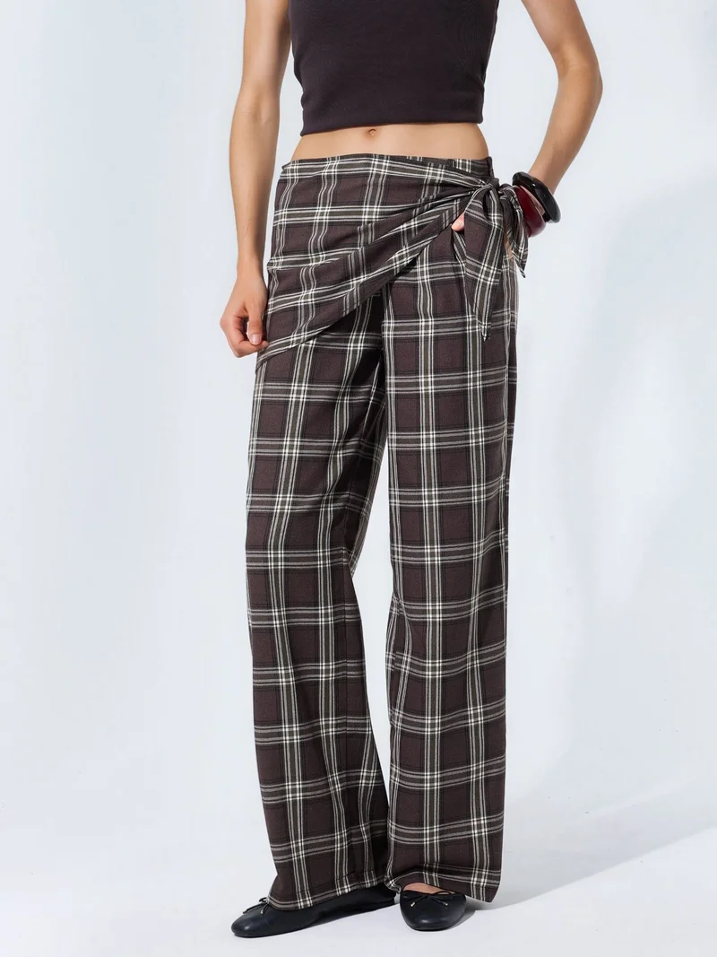 High-Waist Plaid Wide-Leg Trousers