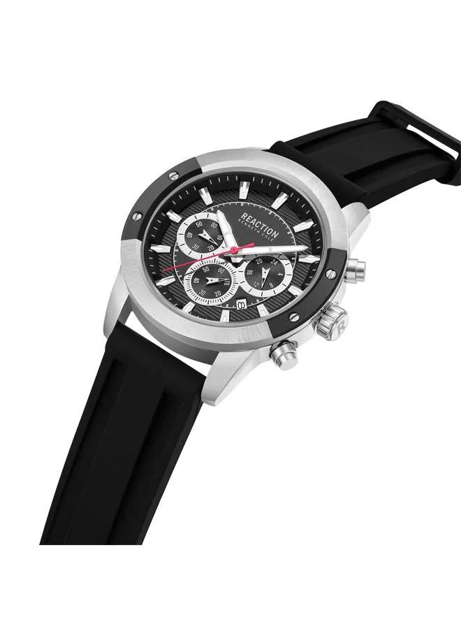 Kenneth Cole Reaction Black Dial Black Silicone Strap Chronograph Watch for Men, 45mm