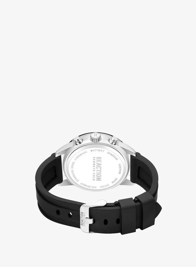 Kenneth Cole Reaction Black - Silver Case Black Dial Black Silicone Strap Chronograph Watch for Men, 45mm for Men | Best Price UAE