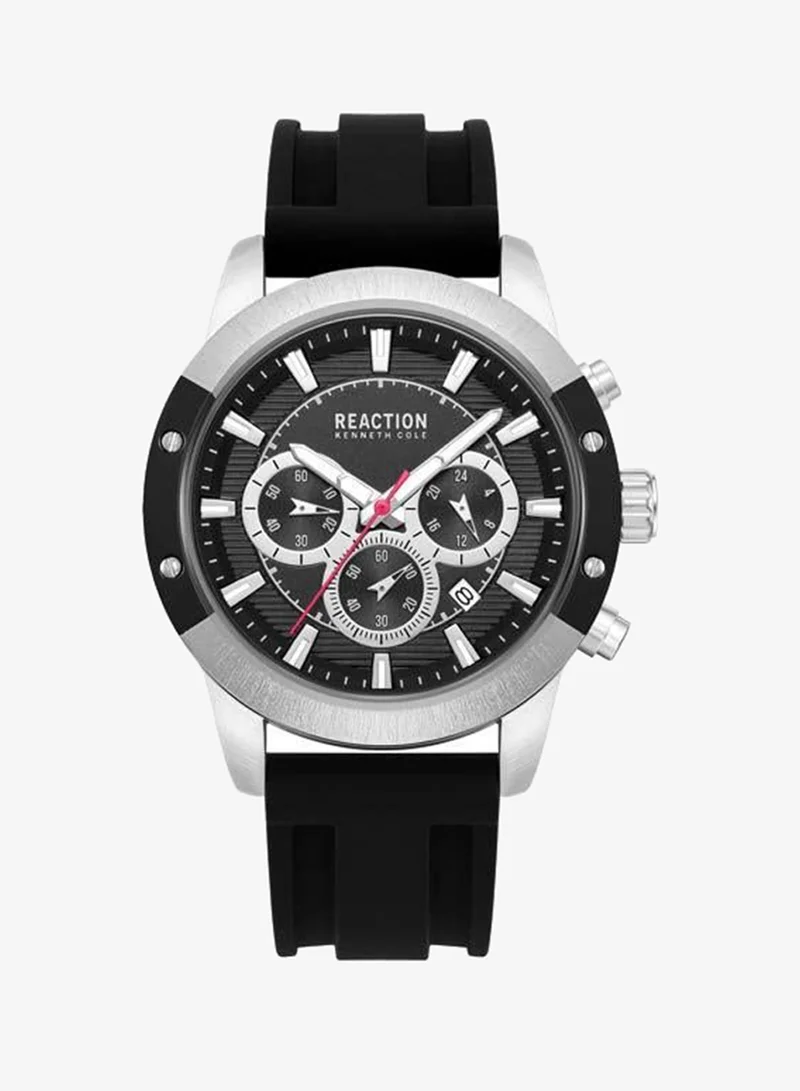 Kenneth Cole Reaction Black Dial Black Silicone Strap Chronograph Watch for Men, 45mm