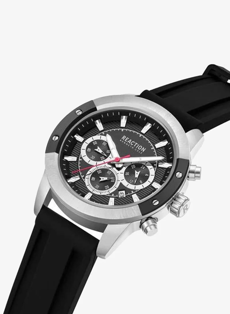 Kenneth Cole Reaction Black Dial Black Silicone Strap Chronograph Watch for Men, 45mm