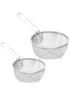 2 Round Wire Fry Basket Fryer Strainer For Frying,Round Wire Mesh Fry Food Display Cutlery,French Chip Frying Serving Food Presentation Tableware With Folding Handles For Kitchen Frying Pasta