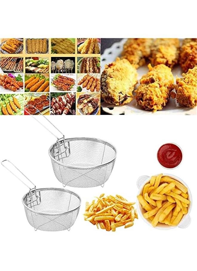 Generic - 2 Round Wire Fry Basket Fryer Strainer For Frying,Round Wire Mesh Fry Food Display Cutlery,French Chip Frying Serving Food Presentation Tableware With Folding Handles For Kitchen Frying Pasta - Image 1