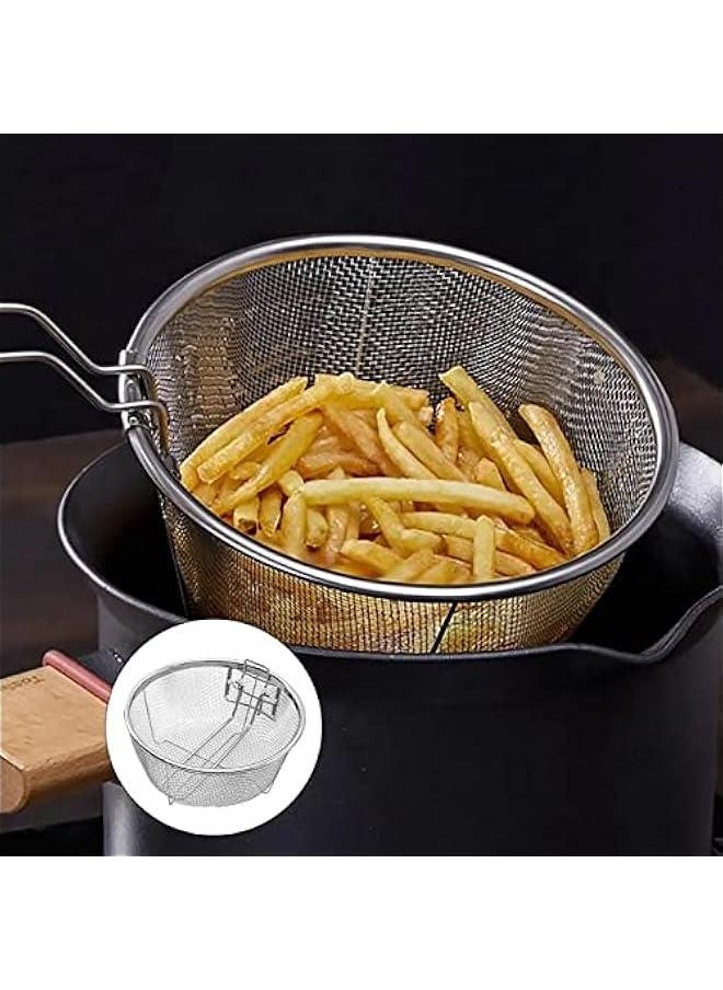 Generic - 2 Round Wire Fry Basket Fryer Strainer For Frying,Round Wire Mesh Fry Food Display Cutlery,French Chip Frying Serving Food Presentation Tableware With Folding Handles For Kitchen Frying Pasta - Image 1
