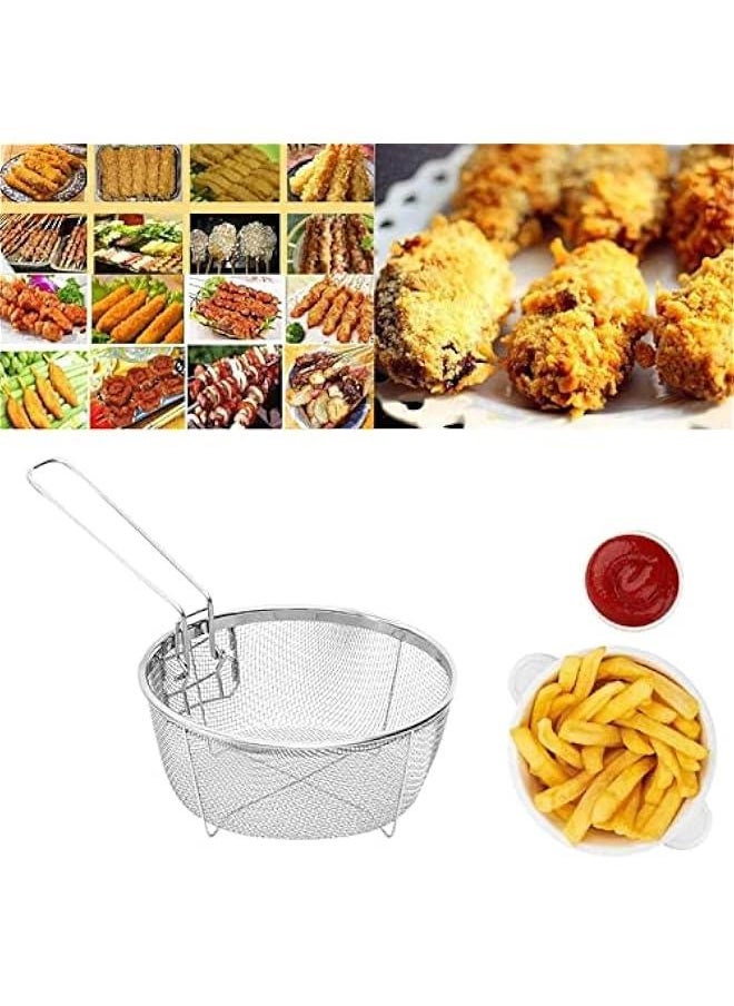 Generic - 2 Round Wire Fry Basket Fryer Strainer For Frying,Round Wire Mesh Fry Food Display Cutlery,French Chip Frying Serving Food Presentation Tableware With Folding Handles For Kitchen Frying Pasta - Image 1