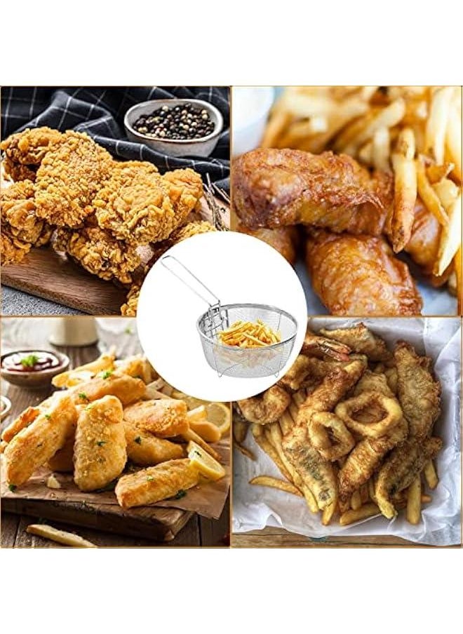 Generic - 2 Round Wire Fry Basket Fryer Strainer For Frying,Round Wire Mesh Fry Food Display Cutlery,French Chip Frying Serving Food Presentation Tableware With Folding Handles For Kitchen Frying Pasta - Image 1