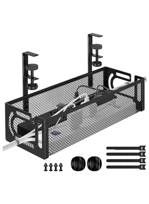 Under Desk Cable Management Tray, Cable Organizer, Cable Management Box, Cord Organizer for Desk, Under Desk Storage for Office Home - No Drill to Desk Cable Raceway