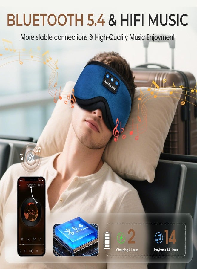 BeMyLady Sleep mask Headphones,100% Blackout 3D Zero Eye Pressure Bluetooth Sleep mask Breathable Eye mask with Bluetooth Headphones Sleep Headphones for Side Sleepers, 14H Playtime&Bluetooth 5.4 Blue - Image 5