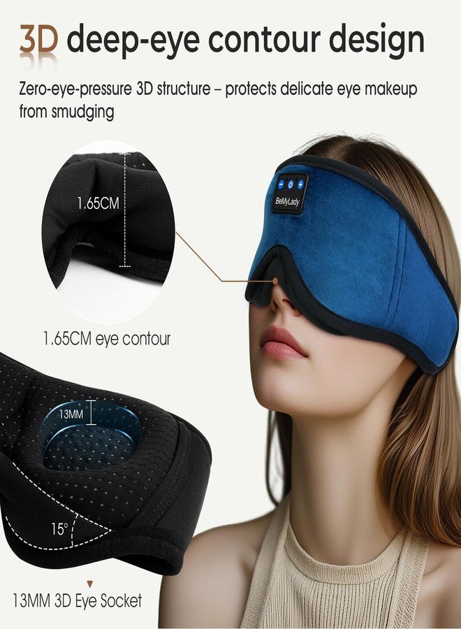 BeMyLady Sleep mask Headphones,100% Blackout 3D Zero Eye Pressure Bluetooth Sleep mask Breathable Eye mask with Bluetooth Headphones Sleep Headphones for Side Sleepers, 14H Playtime&Bluetooth 5.4 Blue - Image 3