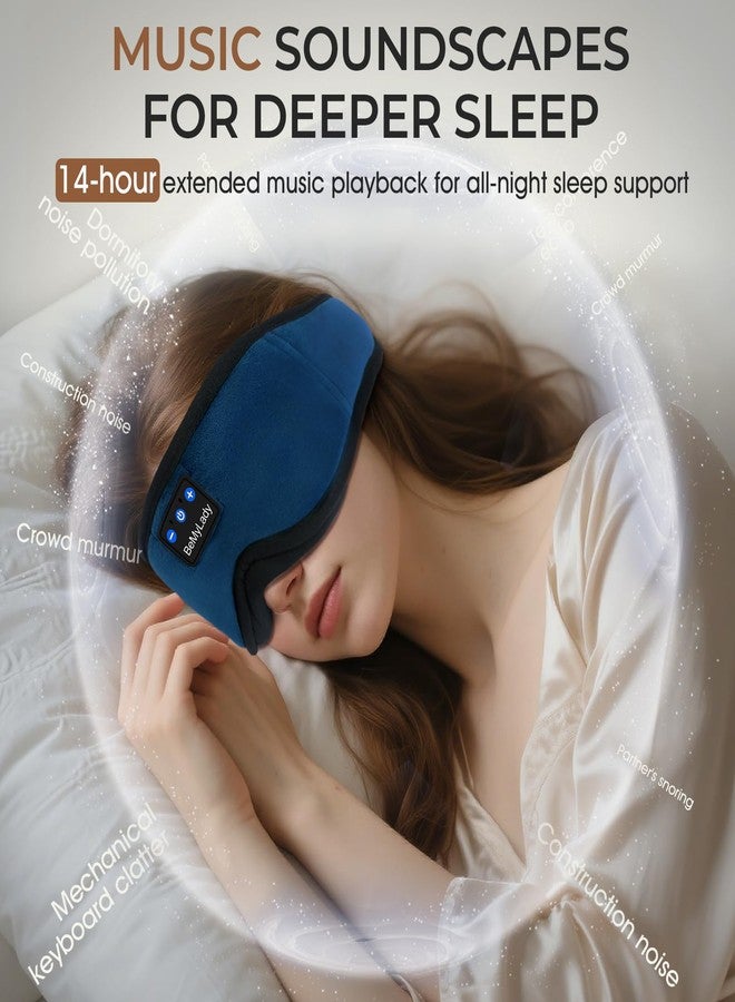 BeMyLady Sleep mask Headphones,100% Blackout 3D Zero Eye Pressure Bluetooth Sleep mask Breathable Eye mask with Bluetooth Headphones Sleep Headphones for Side Sleepers, 14H Playtime&Bluetooth 5.4 Blue - Image 4