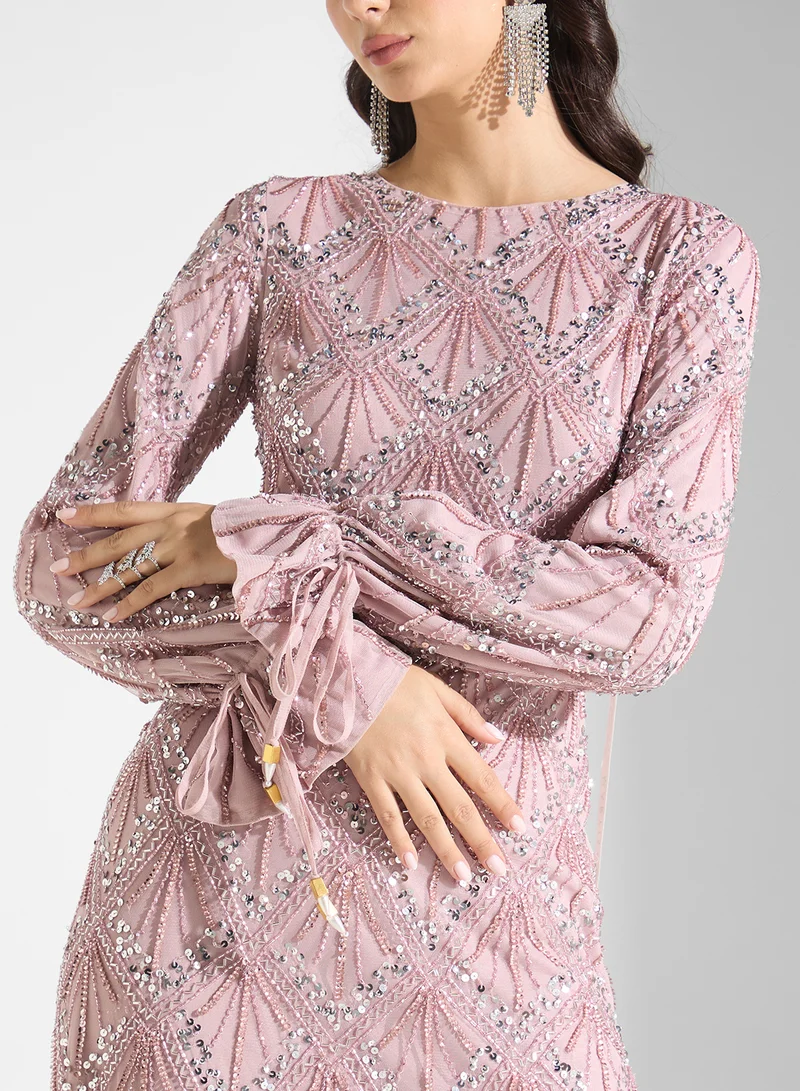 MARYISA Heidi Modest Embellished Sequin Maxi Dress
