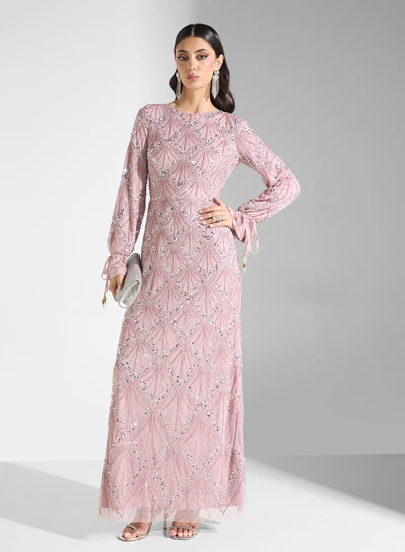 MARYISA Heidi Modest Embellished Sequin Maxi Dress